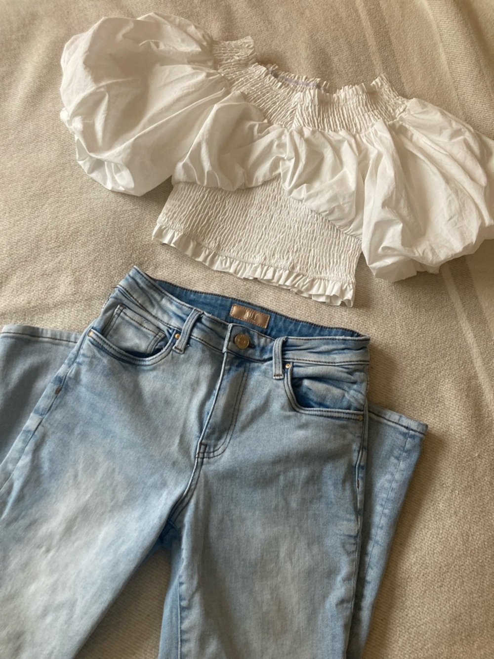 White Puff Sleeve Crop Top Square Neck Blouse Mable Cottagecore Peplum Top